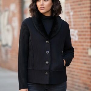 Emma James $75 XL Black Button Front Faux Suede Fleece Lined‎ Collared Jacket